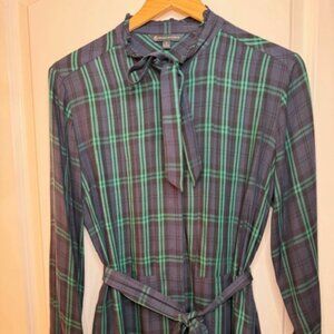 Brooks Brothers, green and blue long sleeve shirt dress, size 8, like new